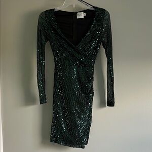 Hello Molly Green Sequin Long Sleeve Dress